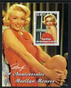 Congo 2002 40th Death Anniversary of Marilyn Monroe #06 perf m/sheet unmounted mint, stamps on personalities, stamps on entertainments, stamps on films, stamps on cinema, stamps on women, stamps on marilyn monroe