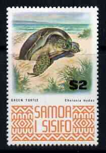 Samoa 1972-76 Green Turtle $2 from def set unmounted mint, SG 399a, stamps on animals, stamps on reptiles, stamps on turtles