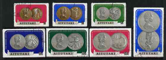 Cook Islands - Aitutaki 1973 Royal Silver Wedding Coinage perf set of 7 fine cds used, SG 71-77, stamps on , stamps on  stamps on royalty, stamps on  stamps on silver wedding, stamps on  stamps on coins