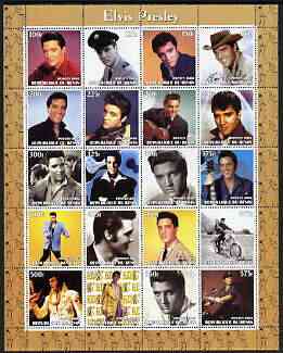 Benin 2003 Elvis Presley perf sheetlet containing set of 20 values unmounted mint, stamps on , stamps on  stamps on personalities, stamps on  stamps on elvis, stamps on  stamps on music, stamps on  stamps on films, stamps on  stamps on entertainments, stamps on  stamps on pops, stamps on  stamps on motorbikes