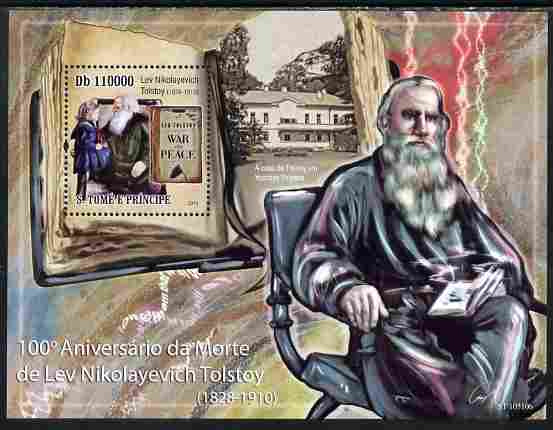 St Thomas & Prince Islands 2010 100th Anniversary of Death of Leo Tolstoy perf s/sheet unmounted mint , stamps on , stamps on  stamps on personalities, stamps on  stamps on literature