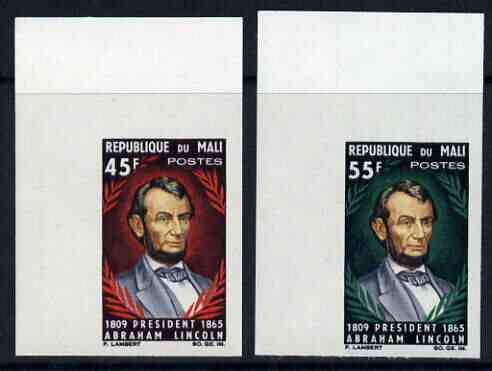 Mali 1965 Death Centenary of Abraham Lincoln set of 2 imperf from limited printing, unmounted mint, SG 103-4var, stamps on , stamps on  stamps on personalities, stamps on  stamps on lincoln, stamps on  stamps on americana