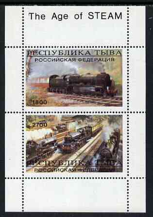 Touva 1996 The Age of Steam perf sheetlet containing 2 values unmounted mint, stamps on , stamps on  stamps on railways