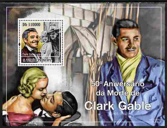 St Thomas & Prince Islands 2010 50th Anniversary of Death of Clark Gable perf s/sheet unmounted mint , stamps on , stamps on  stamps on personalities, stamps on  stamps on films, stamps on  stamps on movies, stamps on  stamps on cinema