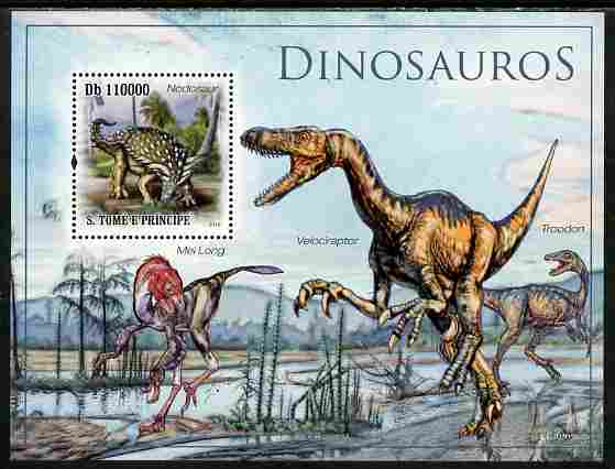 St Thomas & Prince Islands 2010 Dinosaurs perf s/sheet unmounted mint , stamps on , stamps on  stamps on dinosaurs