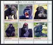 Angola 2000 Primates perf set of 6 unmounted mint, stamps on , stamps on  stamps on animals, stamps on  stamps on apes