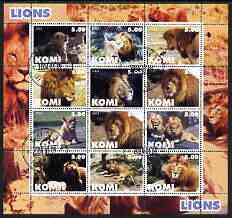 Komi Republic 2004 Lions perf sheetlet containing set of 12 values fine cto used, stamps on cats, stamps on lions