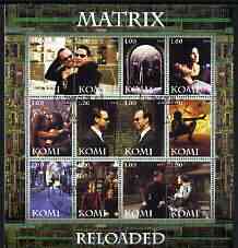 Komi Republic 2004 Matrix Reloaded #1 perf sheetlet containing set of 12 values fine cto used, stamps on films, stamps on cinema, stamps on movies, stamps on sci-fi