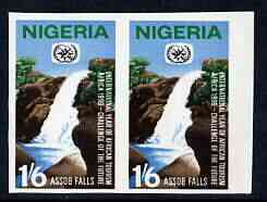 Nigeria 1969 International Year of African Tourism 1s6d Assob Falls imperf pair unmounted mint SG 239var, stamps on waterfalls, stamps on tourism