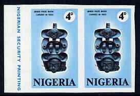 Nigeria 1971 Antiquities of Nigeria 4d Face Mask imperf pair unmounted mint SG 260var, stamps on , stamps on  stamps on antiques, stamps on  stamps on artefacts, stamps on  stamps on masks