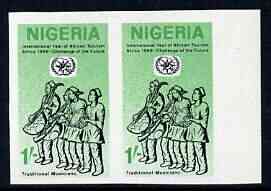 Nigeria 1969 International Year of African Tourism 1s Traditional Musicians imperf pair unmounted mint SG 238var, stamps on , stamps on  stamps on music, stamps on  stamps on tourism