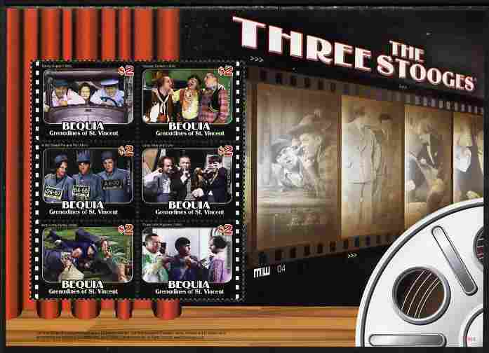 St Vincent - Bequia 2009 The Three Stooges perf sheetlet containing 4 values unmounted mint, stamps on , stamps on  stamps on personalities, stamps on  stamps on films, stamps on  stamps on cinema, stamps on  stamps on movies, stamps on  stamps on comedy