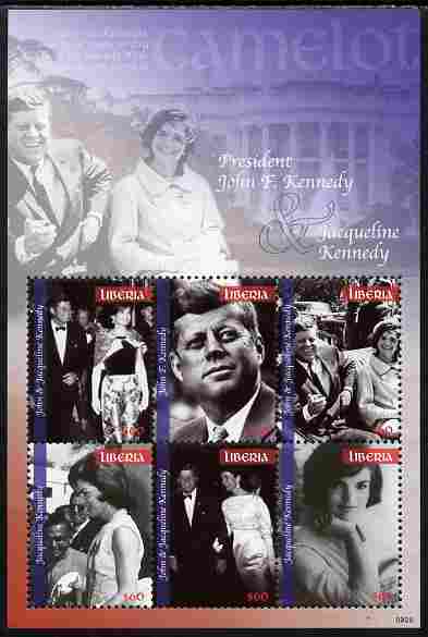 Liberia 2009 John & Jackie Kennedy perf sheetlet containing 6 values unmounted mint, stamps on , stamps on  stamps on personalities, stamps on  stamps on , stamps on  stamps on kennedy, stamps on  stamps on usa presidents, stamps on  stamps on americana