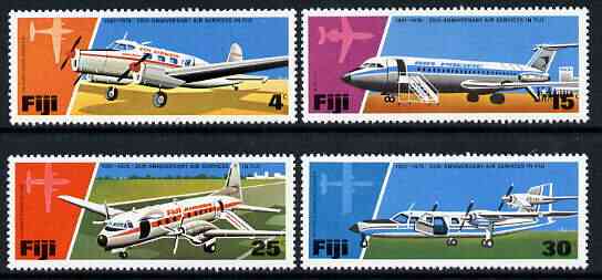 Fiji 1975 25th Anniversary of Air Services perf set of 4 unmounted mint, SG 532-35, stamps on aviation, stamps on bac, stamps on dh, stamps on hawker, stamps on britten