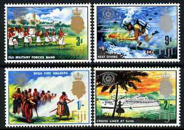 Fiji 1967 International Tourist Year perf set of 4 unmounted mint, SG 360-63, stamps on , stamps on  stamps on tourism, stamps on  stamps on militaria, stamps on  stamps on diving, stamps on  stamps on scuba, stamps on  stamps on ships, stamps on  stamps on marine life