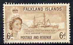 Falkland Islands 1955 John Biscoe Research Ship 6d fine used, SG 190, stamps on ships