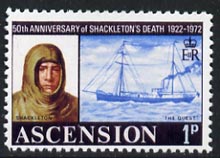 Ascension 1972 Shackleton & Quest 1p (instead of 4p)  'Maryland' perf 'unused' forgery, as SG 160 - the word Forgery is either handstamped or printed on the back and comes on a presentation card with descriptive notes, stamps on , stamps on  stamps on maryland, stamps on  stamps on forgery, stamps on  stamps on forgeries, stamps on  stamps on 