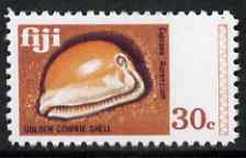 Fiji 1969-70 Golden Cowrie Shell 30c (with Queen's Head omitted)  'Maryland' perf 'unused' forgery, as SG 403 - the word Forgery is either handstamped or printed on the back and comes on a presentation card with descriptive notes, stamps on , stamps on  stamps on maryland, stamps on  stamps on forgery, stamps on  stamps on forgeries, stamps on  stamps on shells, stamps on  stamps on marine life
