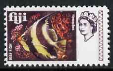 Fiji 1968 Coralfish 6d (with Value omitted)  'Maryland' perf 'unused' forgery, as SG 376 - the word Forgery is either handstamped or printed on the back and comes on a presentation card with descriptive notes, stamps on , stamps on  stamps on maryland, stamps on  stamps on forgery, stamps on  stamps on forgeries, stamps on  stamps on fish