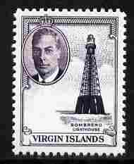 British Virgin Islands 1952 Sombrero Lighthouse 1c (with value omitted)  'Maryland' perf 'unused' forgery, as SG 136 - the word Forgery is either handstamped or printed on the back and comes on a presentation card with descriptive notes, stamps on maryland, stamps on forgery, stamps on forgeries, stamps on  kg6 , stamps on lighthouses