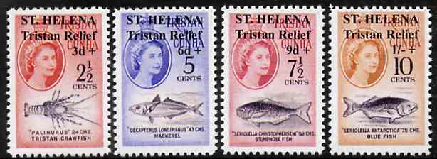 St Helena 1961 Tristan Relief set of 4  'Maryland' perf 'unused' forgeries, as SG 172-75 - the word Forgery is either handstamped or printed on the backs and set comes on a presentation card with descriptive notes, stamps on , stamps on  stamps on maryland, stamps on  stamps on forgery, stamps on  stamps on forgeries, stamps on  stamps on 