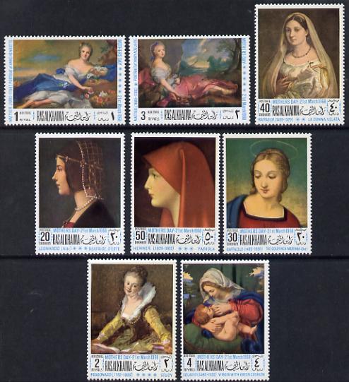 Ras Al Khaima 1968 Mothers Day (Paintings of Women) set of 8 unmounted mint (Mi 218-25A) , stamps on , stamps on  stamps on arts       women