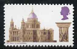 Great Britain 1969 British Architecture 9d St Paul's Cathedral with black (value) omitted  'Maryland' perf 'unused' forgery, as SG 800a - the word Forgery is either handstamped or printed on the back and comes on a presentation card with descriptive notes, stamps on , stamps on  stamps on maryland, stamps on  stamps on forgery, stamps on  stamps on forgeries