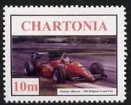 Chartonia (Fantasy) 1984 Grand Prix Season 10m (Michele Alboreto at Belgium GP) perf 'unused' label*, stamps on , stamps on  stamps on cars, stamps on  stamps on  f1 , stamps on  stamps on racing, stamps on  stamps on motor racing