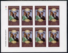 Tanzania 1986 Royal Wedding (Andrew & Fergie) the unissued 60s value in complete imperf sheet of 8 unmounted mint, stamps on , stamps on  stamps on royalty, stamps on  stamps on andrew, stamps on  stamps on fergie, stamps on  stamps on 