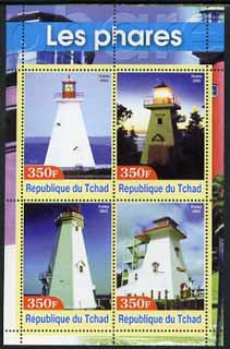 Chad 2003 Lighthouses #2 perf sheetlet containing 4 values unmounted mint, stamps on , stamps on  stamps on lighthouses