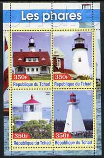 Chad 2003 Lighthouses #3 perf sheetlet containing 4 values unmounted mint, stamps on , stamps on  stamps on lighthouses