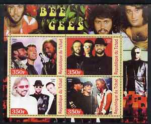 Chad 2003 Legendary Pop Groups - Bee Gees perf sheetlet containing 4 values unmounted mint, stamps on , stamps on  stamps on personalities, stamps on  stamps on entertainments, stamps on  stamps on music, stamps on  stamps on pops, stamps on  stamps on rock