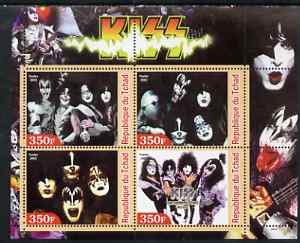 Chad 2003 Legendary Pop Groups - Kiss perf sheetlet containing 4 values unmounted mint, stamps on , stamps on  stamps on personalities, stamps on  stamps on entertainments, stamps on  stamps on music, stamps on  stamps on pops, stamps on  stamps on rock