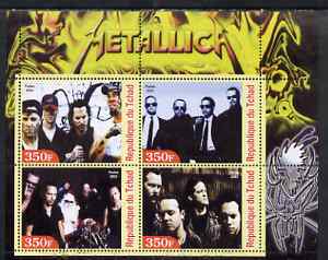 Chad 2003 Legendary Pop Groups - Metallica perf sheetlet containing 4 values unmounted mint, stamps on , stamps on  stamps on personalities, stamps on  stamps on entertainments, stamps on  stamps on music, stamps on  stamps on pops, stamps on  stamps on rock