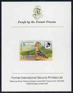 Lesotho 1982 Hoopoe 75s imperf proof mounted on Format International proof card (as SG 510)