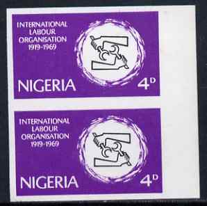 Nigeria 1969 50th Anniversary of International Labour Organization 4d imperf pair (previously unrecorded imperf) as SG 235, unmounted mint, stamps on , stamps on  stamps on ilo, stamps on  stamps on labour, stamps on  stamps on maps