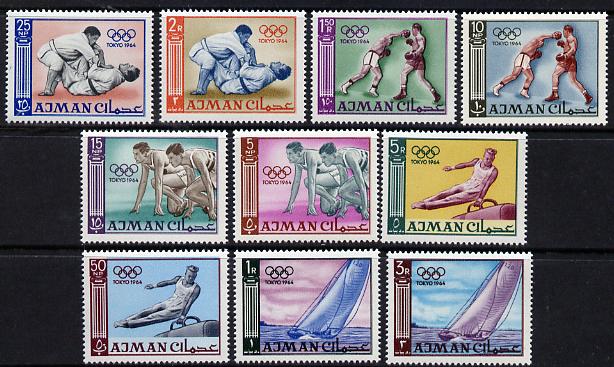 Ajman 1965 Tokyo Olympics perf set of 10 unmounted mint SG 27-36 , stamps on sport, stamps on olympics, stamps on boxing, stamps on athletics, stamps on running, stamps on judo, stamps on gymnastics, stamps on rings, stamps on yachting, stamps on sailing, stamps on , stamps on martial arts