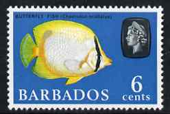 Barbados 1966-69 Butterflyfish 6c def (wmk sideways) unmounted mint SG 347, stamps on marine life, stamps on fish