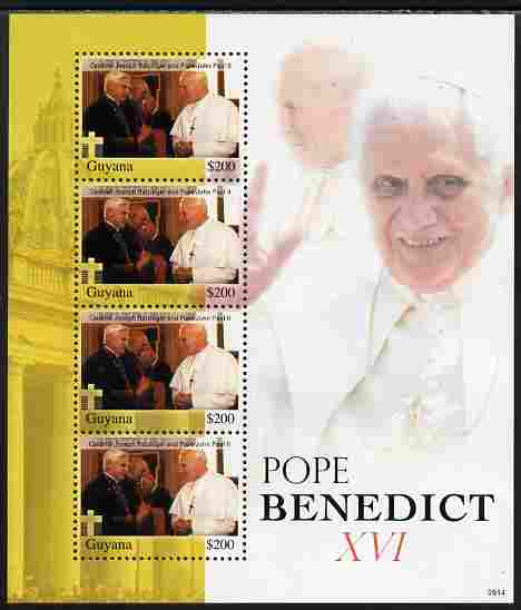 Guyana 2009 Pope Benedict perf sheetlet containing 4 values unmounted mint, stamps on , stamps on  stamps on personalities, stamps on  stamps on pope, stamps on  stamps on popes