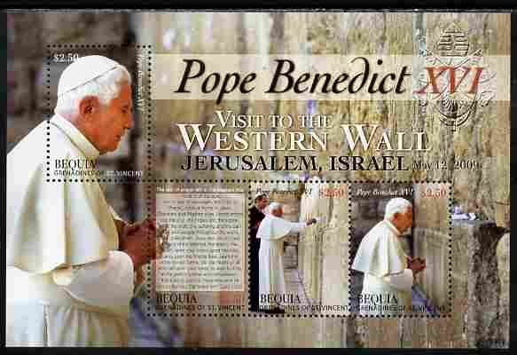 St Vincent - Bequia 2009 Pope Benedict visits Israel perf sheetlet containing 4 values unmounted mint, stamps on , stamps on  stamps on personalities, stamps on  stamps on pope, stamps on  stamps on popes, stamps on  stamps on judaica, stamps on  stamps on judaism