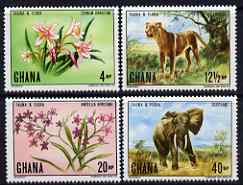 Ghana 1970 Flora and Fauna perf set of 4 unmounted mint, SG 586-89, stamps on flowers, stamps on animals, stamps on cats, stamps on lions, stamps on elephants
