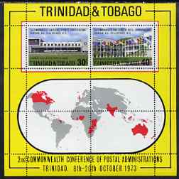 Trinidad & Tobago 1973 Conference of Postal Administrations perf m/sheet unmounted mint, SG MS 447, stamps on , stamps on  stamps on postal, stamps on  stamps on post offices, stamps on  stamps on flags, stamps on  stamps on maps