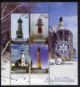 Gambia 2003 Lighthouses perf sheetlet containing 4 values with Rotary logo, unmounted mint, stamps on , stamps on  stamps on lighthouses, stamps on  stamps on rotary