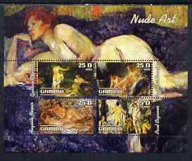 Gambia 2003 Nude Art perf sheetlet containing 4 values, unmounted mint (Renoir, Courbet, Boucher & Cezanne), stamps on , stamps on  stamps on arts, stamps on  stamps on women, stamps on  stamps on nudes, stamps on  stamps on cezanne, stamps on  stamps on renoir