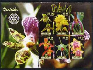 Gambia 2003 Orchids perf sheetlet containing 6 values with Rotary logo, unmounted mint, stamps on , stamps on  stamps on flowers, stamps on  stamps on orchids, stamps on  stamps on rotary