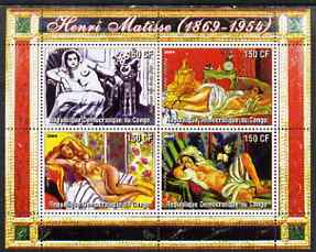 Congo 2004 Nude Paintings by Henri Matisse perf sheetlet containing 4 values, unmounted mint, stamps on arts, stamps on nudes, stamps on matisse
