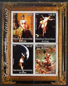 Congo 2004 Nude Paintings by Luis Ricardo Falero perf sheetlet containing 4 values, unmounted mint, stamps on , stamps on  stamps on arts, stamps on  stamps on nudes, stamps on  stamps on falero