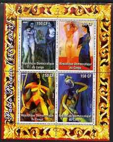 Congo 2004 Nude Paintings by Pablo Picasso perf sheetlet containing 4 values, unmounted mint, stamps on , stamps on  stamps on arts, stamps on  stamps on nudes, stamps on  stamps on picasso