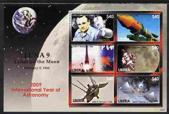 Liberia 2009 International Year of Astronomy perf sheetlet containing 6 values unmounted mint, stamps on , stamps on  stamps on astronomy, stamps on  stamps on space, stamps on  stamps on luna, stamps on  stamps on rockets