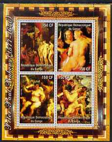 Congo 2004 Nude Paintings by Peter Paul Rubens perf sheetlet containing 4 values, unmounted mint, stamps on arts, stamps on nudes, stamps on rubens